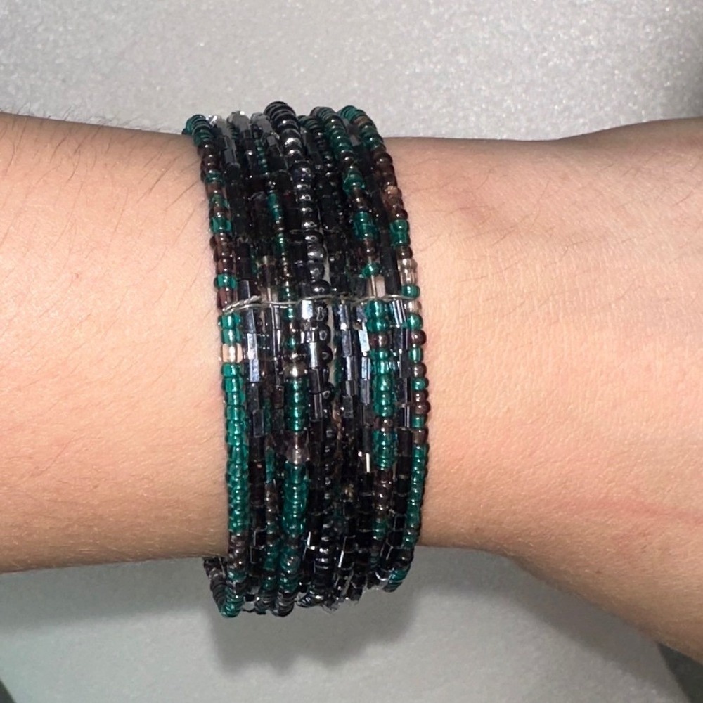 Stacked Blue Beaded Bracelet Cuff